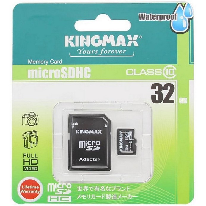 Карта памяти KINGMAX Micro SDHC 32Гб Class10 High-Capacity + адаптер