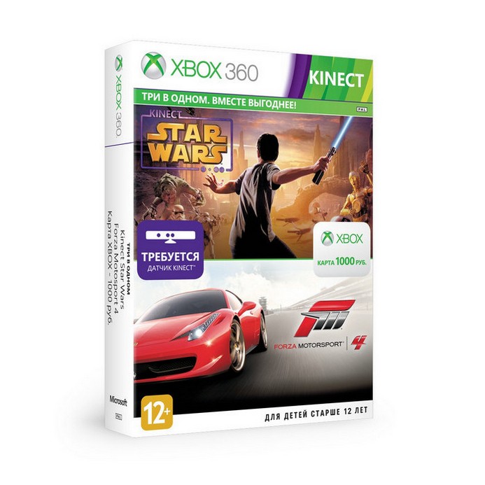 Игра для Xbox 360 Microsoft 3-в-1: Forza Motorsport 4 + Kinect Star Wars + карта Xbox Live на 1000 руб.