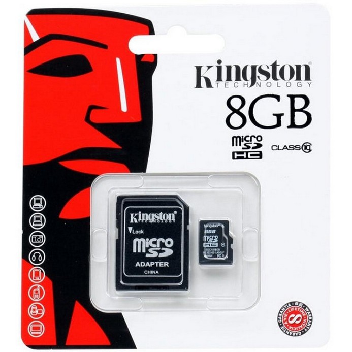 Карта памяти Kingston Micro SDHC 8Гб Class10 High-Capacity + адаптер